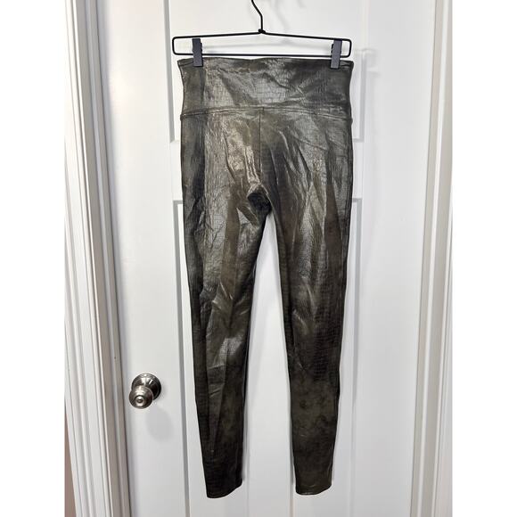 Spanx Women's Faux Leather Croc Shine Leggings Stretch Darkened Olive Size Large - Picture 7 of 16